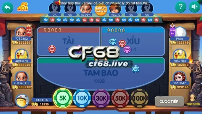 Có 3 lựa chọn cá cược trong game Tài Xỉu tại CF68