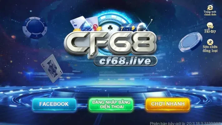 Trang chủ của cổng app game CF68 với giao diện hấp dẫn, hiện đại