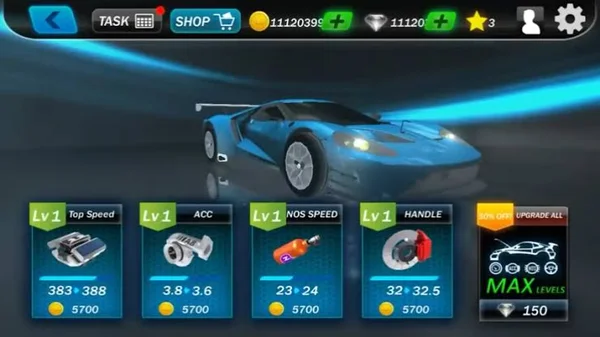 Bạn có cơ hội nâng cấp xế hộp của mình trong Street Racing 3D