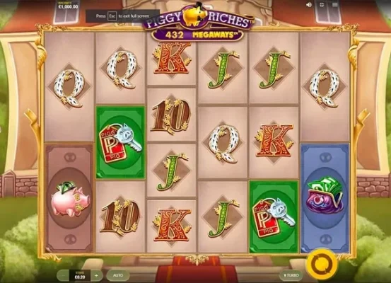 Slot game Piggy Riches Megaways có 6 trục thanh toán với số hàng khác nhau